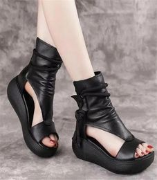 Summer Women Sandals Mid Heels Wedges Shoes Ladies Retro PU Leather Plus Size Sandalias Mujer Sapato Feminino7580344