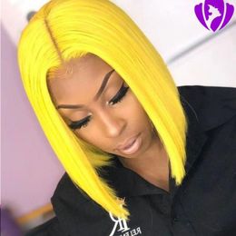 150density Brazilian Hair full Lace Front Wig Short Bob Wigs For Women yellow /black/brown /pink /red /blonde synthetic Wigs heat resis Hbav