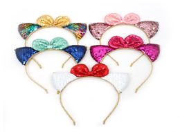 Sequined cat ear baby girls shinny headband Mermaid bow babies headwear accessories kids birthday party dress up1245584