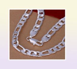 s 925 Sterling Silver Men 11 Figaro 10MM Chain Necklaces Fashion Costume Jewelry8625857