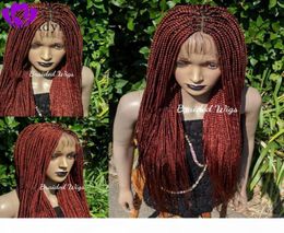 High quality cornrow Braid Wig with Baby Hair Black brown blonde copper red Synthetic Lace Front Wig Box Braids Wig for Black Wome1580052