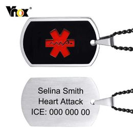 Pendant Necklaces Vnox (Free Engrave Back) Medical Alert ID Necklace for Women MenCustom Stainless Steel Dog TagEmergency Contact Disease Collar Y240530N3PI
