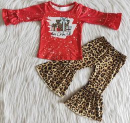 Kids Clothes Fashion Ruffle Top Bell Bottom Pants Present Design Christmas Baby Girls Boutique Outfits Clothing Sets Chil2123421