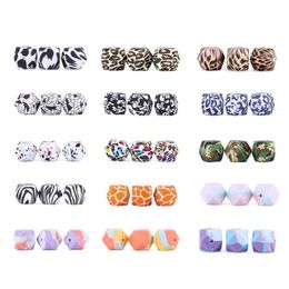Other 14Mm Hexagon Sile Beads Food Grade Terrazzo Leopard Print Teething Baby Chewable Teether Diy Pacifier Chain Necklace Chewelry D Dhkpf