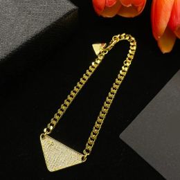 Luxury Designer Bracelet Crystal Triangle Letter Pendant Charm Bracelet Link Chain Bracelet Bangle Wristband Cuff For Women Girl 18K Gold Plated Designer Jewellery