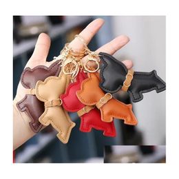 Keychains & Lanyards French Dog Car Key Chains Buckle Puppy Bldog Pendant Rings Holder Pu Leather Animal Charms Cartoon Mens Jewelry Dh1As