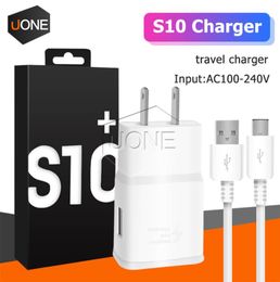 OEM 2 in 1 S10 fast charger kits type c able 9V 167a EU US home traval usb wall charge adapter S10 S9 12m cable with retail pack3036286