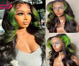 13X4 Highlight Green Lace Front Human Hair Wig Pre Plucked Body Wave Synthetic Closure Wigs For Black Women46197208892167