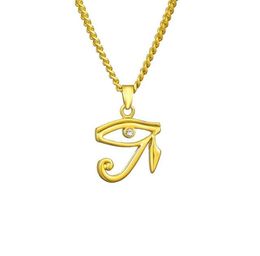 Fashion Mens Designer Hip Hop Jewellery Gold Plated Eye of Horus Pendant Necklace Rhinestone 60cm Long Chain Punk Men Necklaces For 8368890