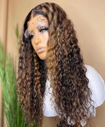 Шелковая вершина полная кружевная парик Curly Blonde Highle 13x6 Прозрачные передние человеческие волосы с Baby 360 Frontal Remy Wigs99382062194005