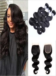 Brazilian Hair Bundles with Closure 830inch Double Weft Human Hair Extensions Dyeable Remy Virgin Hair Weave Body Wave Wavy2169311