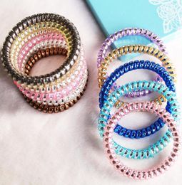 High Quality Telephone Wire Cord Gum Hair Tie Girls Elastic Hair Band Ring Rope Candy Color Bracelet Stretchy Scrunchy Mixed color6364023