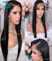 Bythair Human Hair 13X6 HD Lace Front Wig Silky Straight Natural Black Color Brazilian Virgin Hiar Pre Plucked Hairline With Baby 8930639