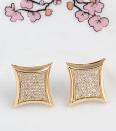 Luxury 18k gold filled S925 Sterling Silver Iced out CZ Diamond Zirconia square 18K gold silver plated Stud Earrings for men women2075499