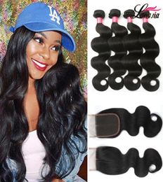 Brazilian Body Wave Hair With 44 Closure Unprocessed Peruvian Indian Virgin Human Hair Weave Malaysian Body Wave 34 bundles with9187932