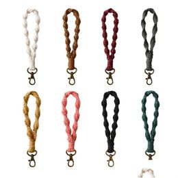 Keychains & Lanyards Wristlet Keychain Braided Cotton Strap Key Holder Handmade Boho Wrist Lanyard Rame Jewelry Fob Retro Women Gift Dhrfl