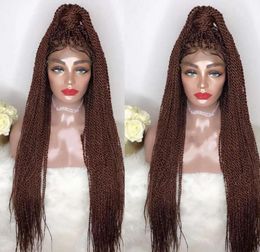 Top Selling High Density Braided Lace Front Wigs Box Synthetic Fibre Wigs Thick Full Hand Synthetic Hair Micro Havana 7744711