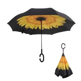 Umbrellas C-Handle Windproof Reverse Folding Umbrella for Mens Sun Rain Car Reversing with Double Layer UV Protection Self standing H240531 53SL