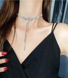 Fashion Rhinestone Bow Necklace For Women Temperament Collar Sexy Long Tassel Clavicle Chain Choker Prom Jewellery Chokers3879540