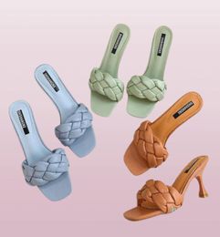 New Design Weave Women slipper Ladies Thin High Heel Sandal Open Toe Slip On Summer Outdoor Slides Flip Flop Shoe Drop Ship4062356