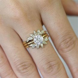 Unique Leaf Design 18K Rose Gold And Silver White Sapphire Diamond Wedding Engagement Ring Set Size 512276Y6705629