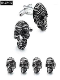 Trendy Skull Cufflinks Studs Set Mens White Tuxedo Shirt Jewelry Accessories Party Gift Black Enamel Cuff links14829574