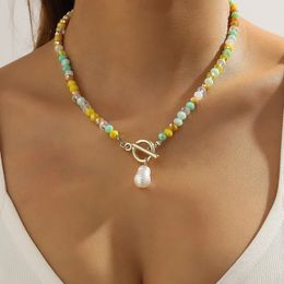 Colourful Beaded Necklace Crystal Necklace Summer Simple Chain Collares Necklaces For Women Party Jewellery 240601