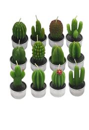 Outee 12 Pcs Cactus Tealight Candles Handmade Delicate Succulent Cactus Candles Flameless Aromatherapy 12 Designs for Birthday Par3270928