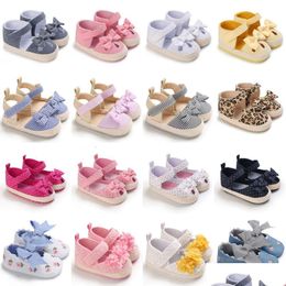 First Walkers Newborn Toddler Girl Baby Crib Shoes Princess Flower Bow Cotton Sole Walker Sneakers 0-18 Months Drop Delivery Baby, Kid Dhx2O