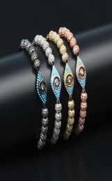 Women Charm Bracelets Turquoise CZ Eye Hamsa Braiding Jewelry For Men 6mm Ball Beads 4mm Stainless Steel Beads8743307