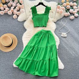 Basic Casual Dresses YuooMuoo Chic Fashion Women Dress Suits Summer Vacation Style Slveless Stretchy Tops + High Waist Long Skirts Lady Outfits Y240504