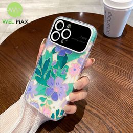 Green flowers Large Window Phone Case For iPhone Pro Max Anti fall Shockproof Three In One Protective Cover