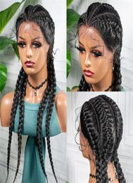 Synthetic 28 Inches Lace Front Hair Wig Black Long For African Woman Afro Frontal Cornrow Boxing Braided Wigs8755356