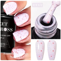 MEET ACROSS 7ML Pink Snowflake Cream Nail Gel Polish Shining Colourful Semi Permanent Soak Off UV Varnishes Glitter Art 240528