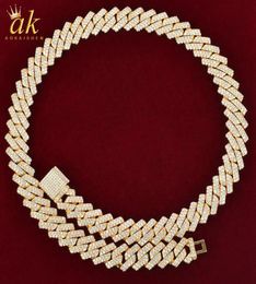 14MM Bling Zircons Miami Cuban Chain Necklace for Men Gold Colour Material Copper Charms Hip Hop Rock Street Jewelry7671185