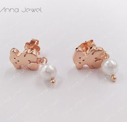 Bear jewelry 925 sterling silver girls Tors Rose Gold Pearl earrings for women Charms 1pc set wedding party birthday gift Earring1872917
