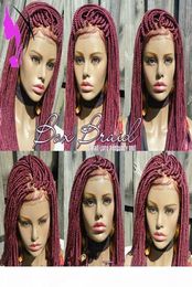 Synthetic Braided Box Braids Wig Lace Front Wigs For Black Women Burgundy Color Heat Resistant Fiber Baby Hair Braid Wig4471257
