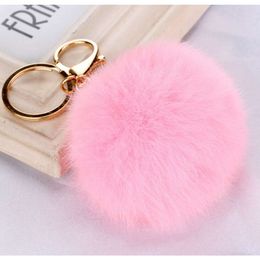 Real Rabbit Fur Ball Keychain Soft Fur Ball Lovely Gold Metal Key Chains Ball Pom Poms Plush Keychain Car Keyring Bag Earrings Accessories