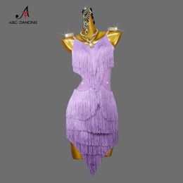 Stage Wear New Latin Dance Fringe Dress Womens Professional Midi Competition Come Sexy Girl Party Skirts Clothes Wear Cha-Cha Line suit Y240529