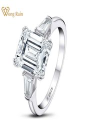 Wong Rain 925 Sterling Silver Emerald Cut Created Moissanite Gemstone Engagement Wedding Diamonds Ring Fine Jewellery Whole2320994
