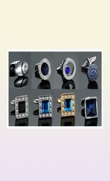 Novelty Luxury Blue white Cufflinks for Mens Brand High Quality crown Crystal gold silver Cufflinks Shirt Cuff Links D190110035069457