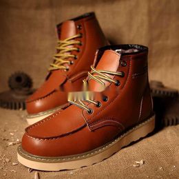 Ботинки осень зимняя ретро-мужские рабочие ботинки коричневые платформы теплые меховые ботинки мужчина повседневная не скользящая резиновая резина