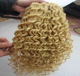Blond brazilian hair kinky curly 100g 1pcs 613 Bleach blonde Brazilian Hair Weave Bundles 1PC Remy Hair Weaving86918672630815