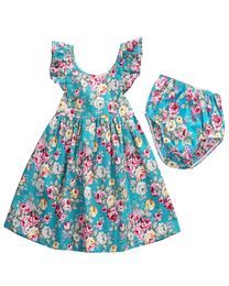 Floral Girls Dresses with PP Shorts Ruffled Sleeve Backless Baby Girl Clothes Cotton Kids Summer Casual Dress 180312029459462