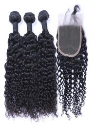 Brazilian Jerry Curly Hair 3 Bundles with Closure Middle 3 Part Double Weft Human Hair Extensions Dyeable Human Hair Weave8791534