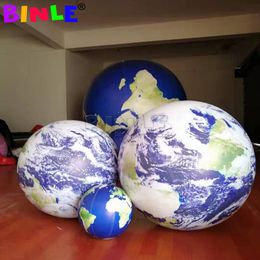 PVC airtight giant Inflatable earth planet balloon with colorful LED lights 6mD (20ft) With blower globe ball popular event sphere for hanging decoration