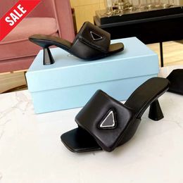 Slippers New Women High Designer Sandals Wine Spool Heel 6.5Cm Open Toe Square Head Triangle Casual Fashion Shoes Free shipping