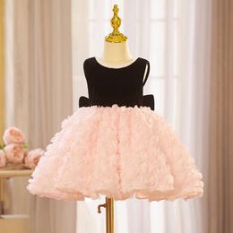 2024 Ball Gown Flower Girls Dresses Pleated Formal Kids Girls Pageant Party Gowns 3D pink flowers baby girl pageant dress For Black Girls First holy Communion Dress