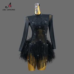 Stage Wear 2024 Latin Dance Skirt Sport Ball Line Suit Girl Parties Feather Dress Women Stage Come Dancewear Prom Female Party Sexy Midi Y240529