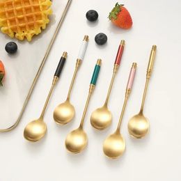 4 Pcs Coffee Spoon 304 Stainless Steel Sanding Gold-plated Spray Paint European Retro Court Style Cylindrical Dessert Tiny Spoon